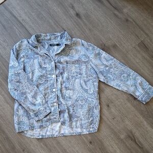 LRL RALPH LAUREN BLUE WHITE LOGO PAJAMA TOP ONLY SOFT DESIGNER PJS